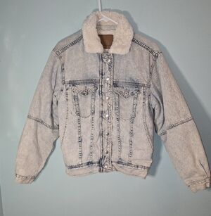 American Eagle Outfitters Sherpa Lined Winter Warm Jean Jacket Bomber Moto